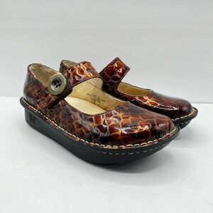 Alegria Women’s Size 38 (8/8.5) Paloma Patent Leather Leopard Mary Jane Shoes